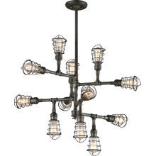 Conduit 12 Light Industrial Chandelier with Wire Cages