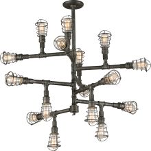 Conduit 16 Light Industrial Chandelier with Wire Cages
