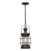 Atkins 1 Light 8" Wide Hand Forged Outdoor Pendant with Textured Glass Shade