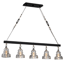 Menlo Park 5 Light 44-1/2" Wide Linear Chandelier with Glass Shades