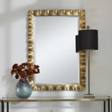 Haya 40" x 28" Modern Industrial Gold Scalloped Frame Vanity Bathroom Wall Mirror with Beveled Edge