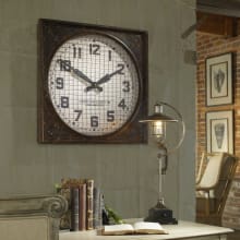 Warehouse Rustic Vintage 26" Square Distressed Metal Wall Clock w/ Wire Face Grill