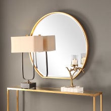 Cabell 40" X 42" Round Contemporary Gold Vanity Bathroom Wall Mirror with Flat Bottom