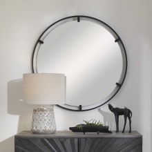 Cashel 34" Round Modern Industrial Vanity Bathroom Wall Mirror with Floating Frame