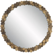 Dinar 38" Round Distressed Rustic Medallion Framed Vanity Wall Mirror