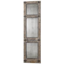 Saragano Distressed Rustic Farmhouse Window Pane Floor Mirror with Antiqued Panels
