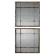 Saragano Set of (2) 19" Square Rustic Farmhouse Window Pane Wall Mirrors with Antiqued Reflection