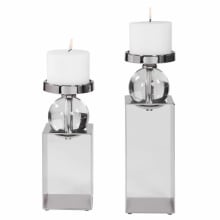 Lucian 2 Piece Crystal and Steel Pillar Candlestick Set by Billy Moon