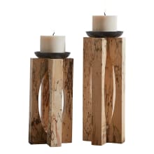Ilva Resin and Wood Table Pillar Bowl Candle Holder - Set of 2