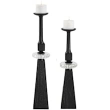 Ebon Glow Metal and Wood Table Pillar Candle Holder - Set of 2