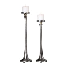 Aliso 5 1/4" Wide Slender Steel and Cast Iron Contemporary Pillar Candleholders - Set of (2)
