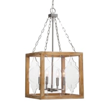 Perspex 16" Wide Farmhouse 4 Light Wood Cage Pendant with Glass Quatrefoil Accents by Kalizma Home
