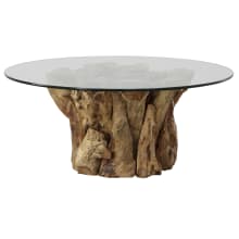 Driftwood 43" Wide Glass and Teak Wood Coffee Table