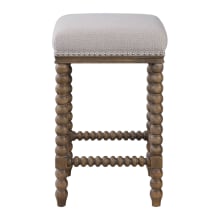 Pryce 15" Wide Wooden Upholstered Counter Stool with Nailhead Trim and Spindled Legs