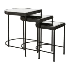 India 3 Piece Top Glass Top Iron Nesting Table Set