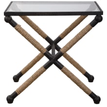 Braddock 16" Wide Glass Top Iron Side Table with Natural Fiber Accents