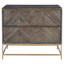 Armistead 33" Wide 2 Drawer Herringbone Design Oak Veneer Nightstand with Steel Frame