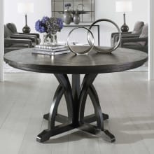 Maiva 56" Round Mango Wood Contemporary Dining Table with Motif Base and Mindi Veneer Inlay Top
