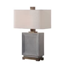 Abbot 18" Wide Medium (E26) Single Bulb Base Ambient Light Ceramic Body Crackled Contemporary Table Lamp with Fabric Shade and Steel Base