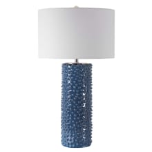 Ciji Coastal Style Textured Blue 30" Tall Table Lamp with Drum Shade