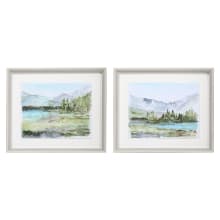Plein Air Reservoir 23" x 27" Framed Lake Landscape Watercolor Style Prints - Set of (2)