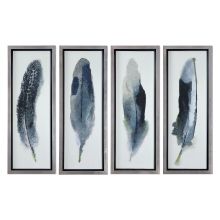 Feathered Beauty 39" x 15" Fir Wood Frame Art Prints - Set of 4