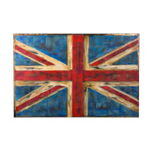 Retrograde 31-1/2 Inch x 48-1/4 Inch "UK Flag" Hand Painted Mixed Media Wall Art on Metal