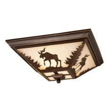 Yellowstone 3 Light Flush Mount Indoor Ceiling Fixture with Moose Portrait Glass Shade - 14 Inches Wide