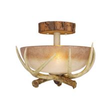 Lodge 2 Light Semi-Flush Indoor Ceiling Fixture with Frosted Glass Shade - 12 Inches Wide