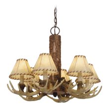 Lodge 6 Light Single Tier Chandelier with Fabric Shades - 22 Inches Wide
