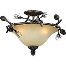 Sierra 3 Light 18" Wide Semi-Flush Ceiling Fixture with Scavo Glass and Pine Elements