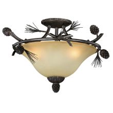 Sierra 3 Light 18" Wide Semi-Flush Ceiling Fixture with Scavo Glass and Pine Elements