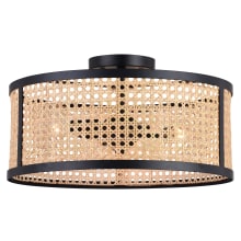 Berens 3 Light 16" Wide Semi-Flush Rattan Cane Drum Ceiling Fixture