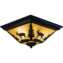 Bryce 3 Light Flush Mount Indoor Ceiling Fixture with Deer Portrait Glass Shade - 14 Inches Wide