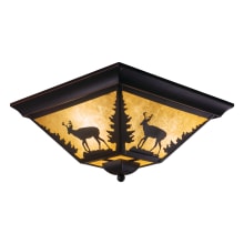 Bryce 3 Light Flush Mount Indoor Ceiling Fixture with Deer Portrait Glass Shade - 14 Inches Wide
