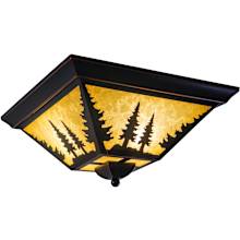 Yosemite 3 Light Flush Mount Indoor Ceiling Fixture with Tree Portrait Glass Shade - 14 Inches Wide