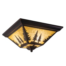 Yosemite 3 Light Flush Mount Indoor Ceiling Fixture with Tree Portrait Glass Shade - 14 Inches Wide