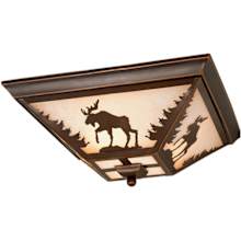 Yellowstone 3 Light Flush Mount Indoor Ceiling Fixture with Moose Portrait Glass Shade - 14 Inches Wide