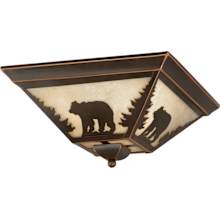 Bozeman 3 Light Flush Mount Indoor Ceiling Fixture with Cream Bear Portrait Glass Shade - 14 Inches Wide