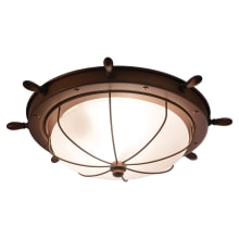 Orleans 2 Light Flush Mount Outdoor Ceiling Fixture with White Frosted Glass Shade - 15 Inches Wide