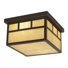 Mission 2 Light Flush Mount Outdoor Ceiling Fixture with Cream Frosted Glass Shade - 11.5 Inches Wide
