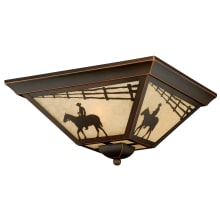 Trail 3 Light Flush Mount Outdoor Ceiling Fixture with Cream Ranch Portrait Glass Shade - 14 Inches Wide