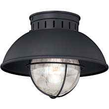 Harwich 1 Light Flush Mount Outdoor Ceiling Fixture with Clear Seeded Glass and Metal Shade - 10 Inches Wide