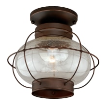 Chatham 1 Light Semi-Flush Mount Outdoor Ceiling Fixture with Clear Seeded Glass Shade and Metal Guard - 13 Inches Wide