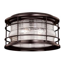Hyannis 2 Light Flush Mount Outdoor Ceiling Fixture with Clear Ribbed Glass Shade - 12.63 Inches Wide