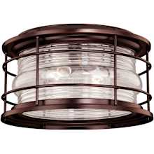 Hyannis 2 Light Flush Mount Outdoor Ceiling Fixture with Clear Ribbed Glass Shade - 12.63 Inches Wide