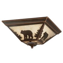Bozeman 3 Light Flush Mount Indoor Ceiling Fixture with Cream Bear Portrait Glass Shade - 14 Inches Wide