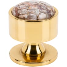 FireSky Solid Brass 1-3/8" Round Artisan Designer Cabinet Knob with Mohave Yellow Stone Insert