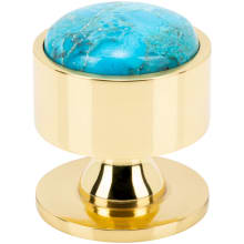 FireSky Solid Brass 1-3/8" Round Artisan Designer Cabinet Knob with Mohave Turquoise Stone Insert
