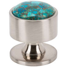 FireSky Solid Brass 1-3/8 " Round Contemporary Luxury Cabinet Knob / Drawer Knob with Mohave Blue Stone Insert